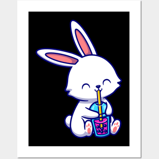 Cute Rabbit Drink Boba Milk Tea Cartoon Posters and Art